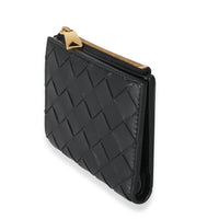 Bottega Veneta Black Intrecciato Lambskin Tri-Fold Zip Wallet