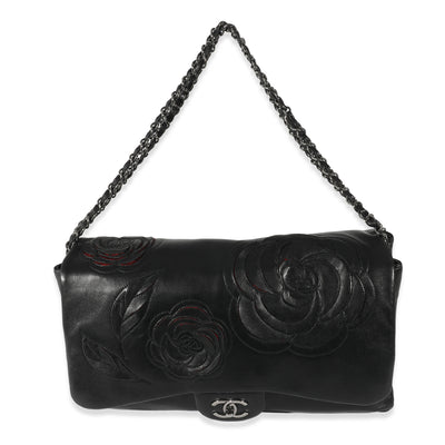 Chanel Black Lambskin Paris Shanghai Camellia Flap Bag