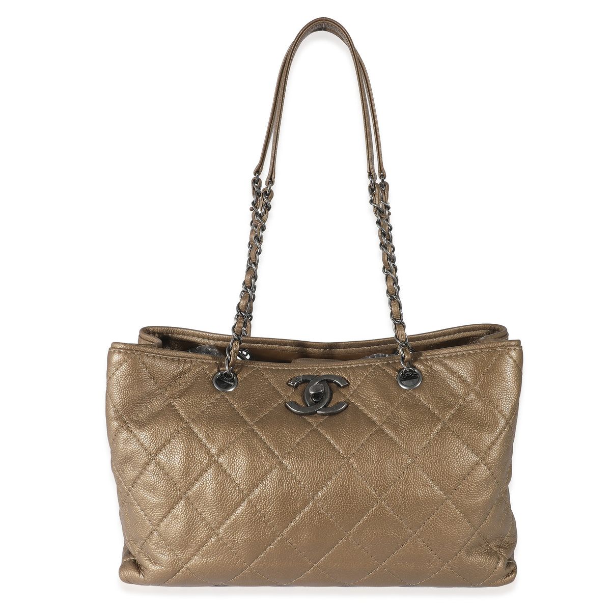 Chanel Bronze Quilted Caviar CC Turnlock Tote