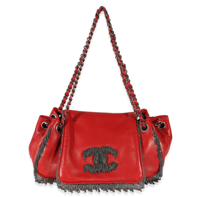 Chanel Red Lambskin Chain Fringe Accordion Flap Bag