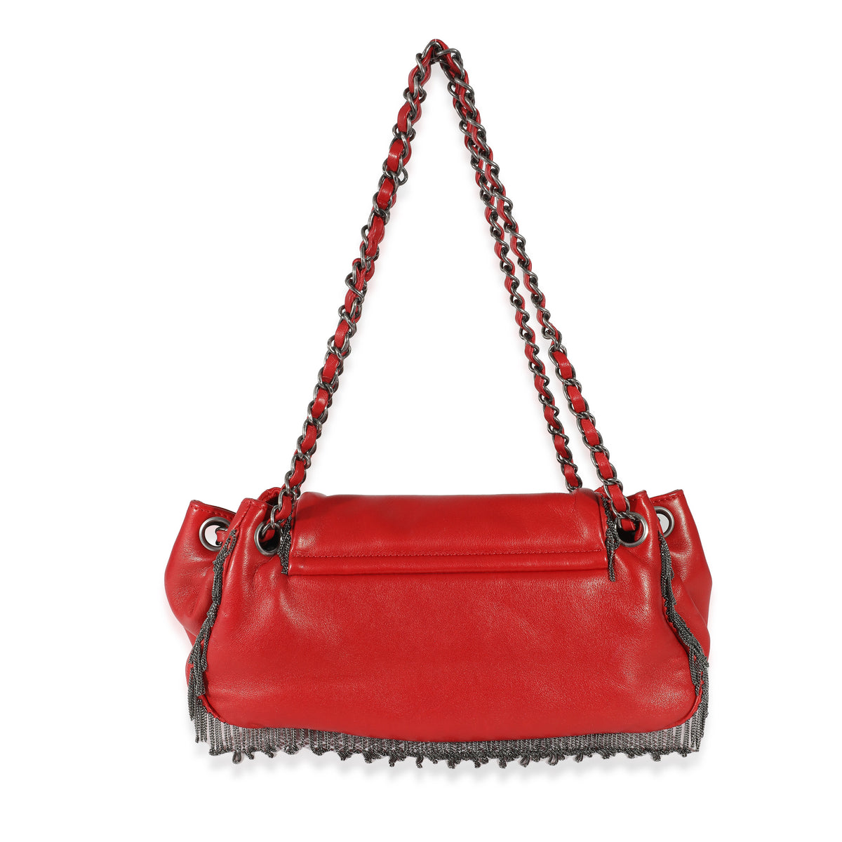 Chanel Red Lambskin Chain Fringe Accordion Flap Bag