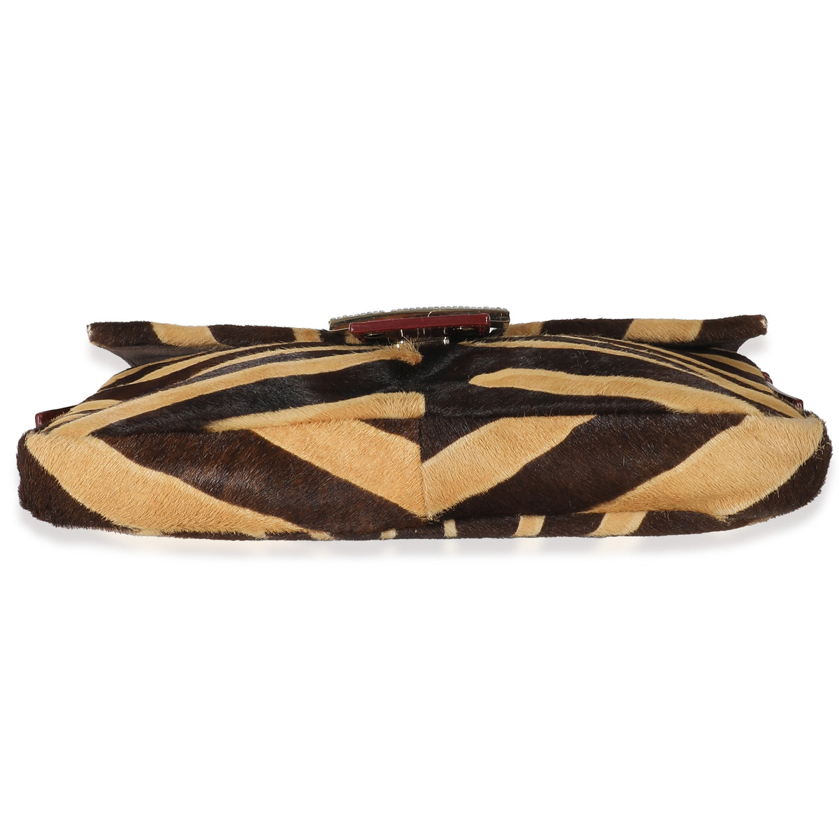 Fendi Brown Beige Zebra Pony Hair Crystal Baguette Bag