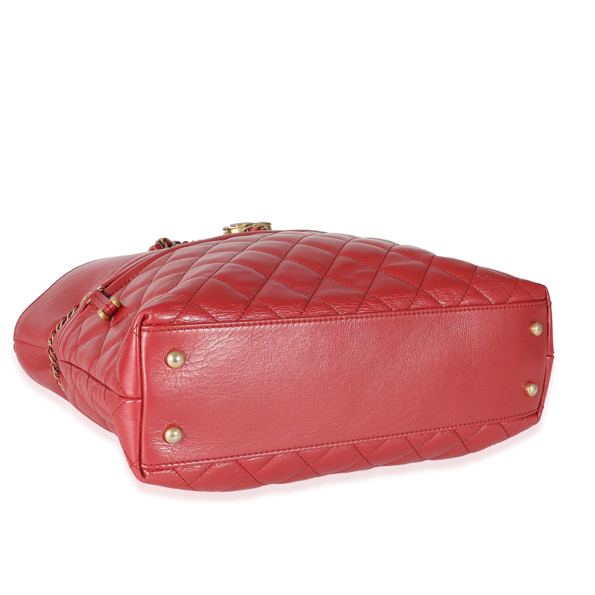 Chanel Metallic Red Quilted Calfskin CC Drawstring Tote