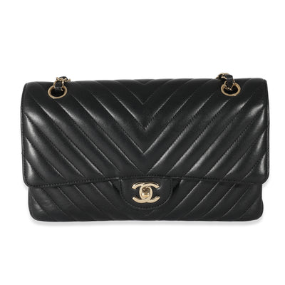 Chanel Black Chevron Lambskin Medium Classic Double Flap Bag