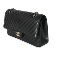 Chanel Black Chevron Lambskin Medium Classic Double Flap Bag