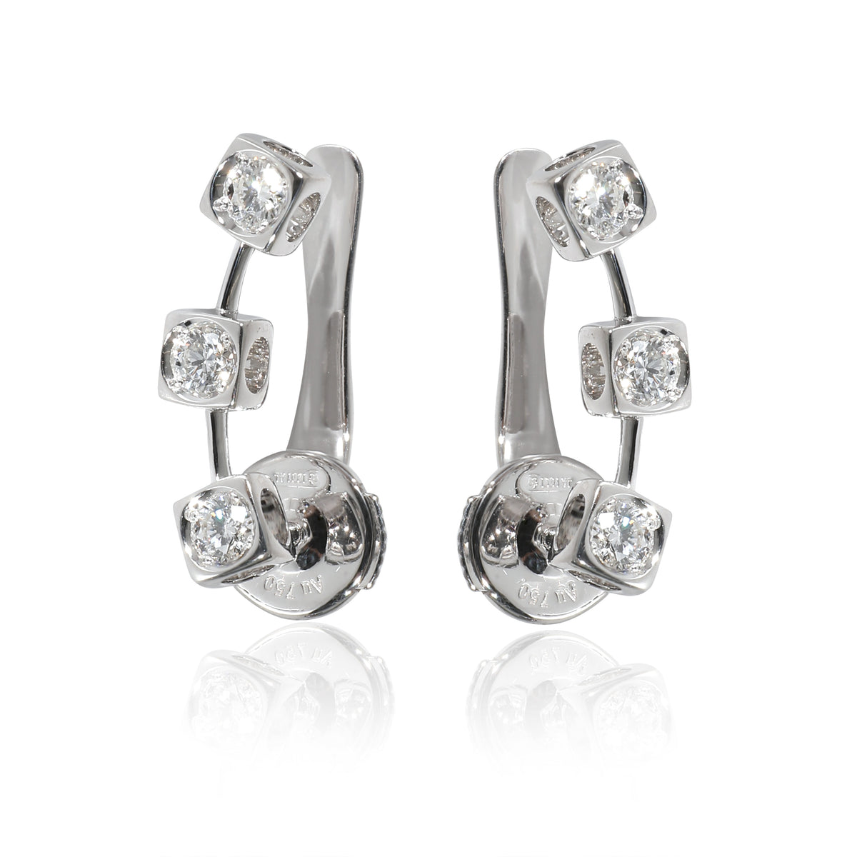 Dinh Van Le Cube Diamant Ear Climber Earring in 18k White Gold 0.6 CTW