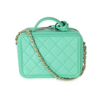 Chanel Green Quilted Caviar CC Small Filigree Vanity Case