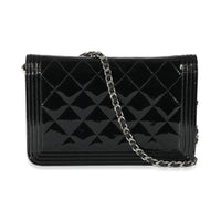 Chanel Black Quilted Patent Boy Wallet On Chain