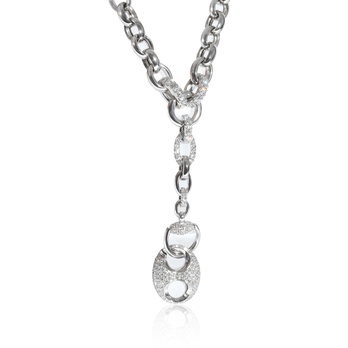 Gucci Horsebit Marina Necklace in 18k White Gold 3.33 CTW