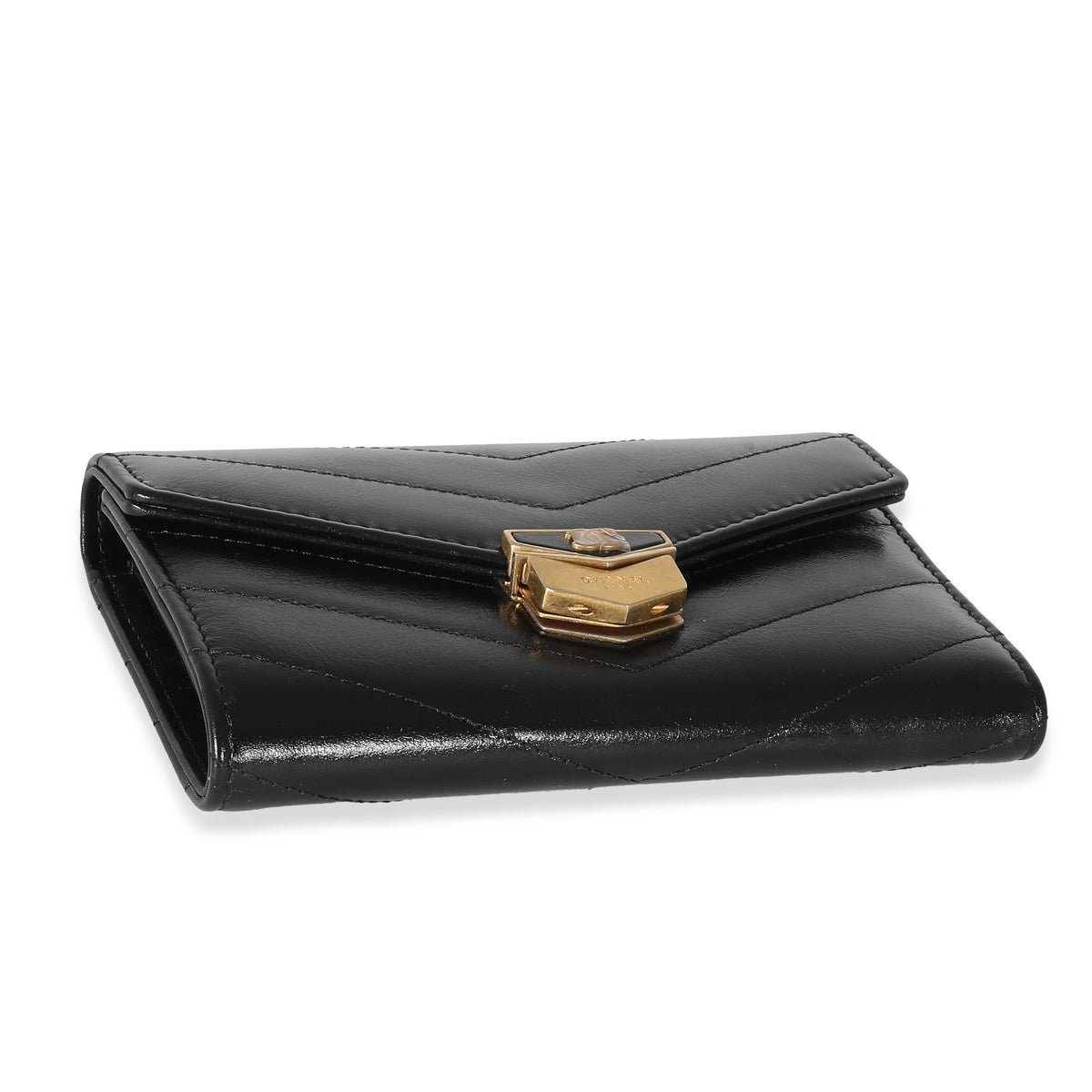 Chanel 18A Black Chevron Calfskin Small Medal Wallet