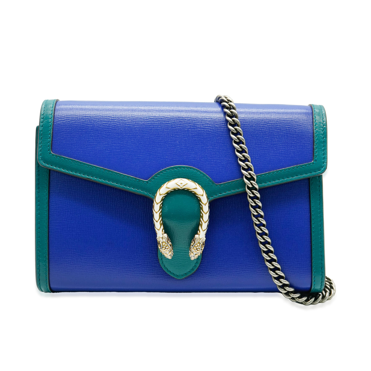 Gucci Green & Blue Textured Calfskin Dionysus Chain Wallet