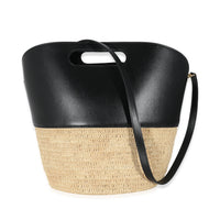 Celine Black Calfskin Beige Raffia Medium Basket Bag