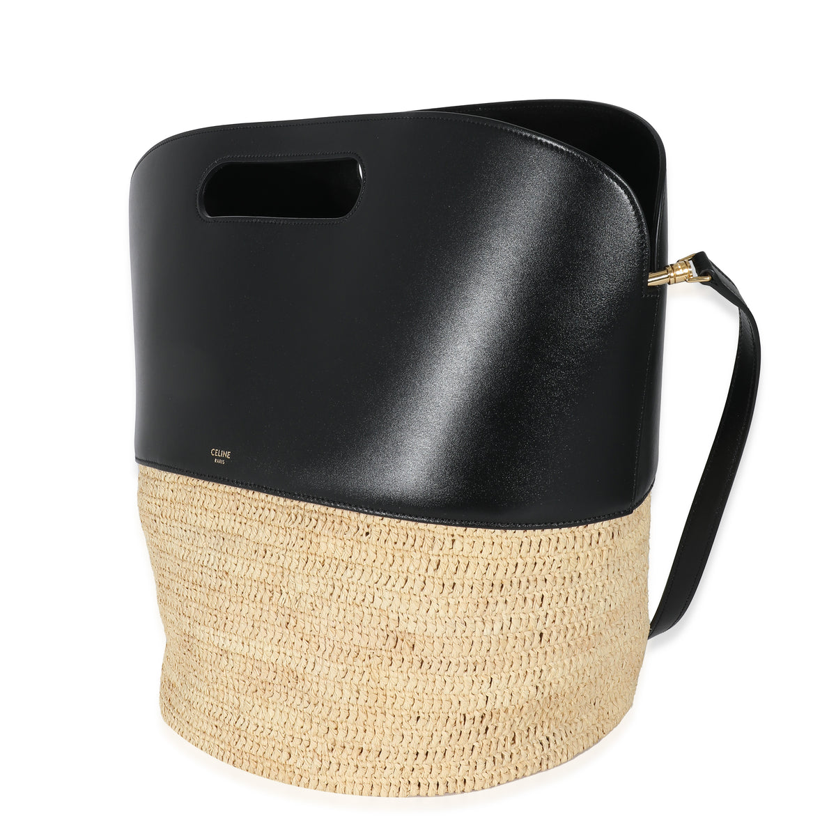 Celine Black Calfskin Beige Raffia Medium Basket Bag