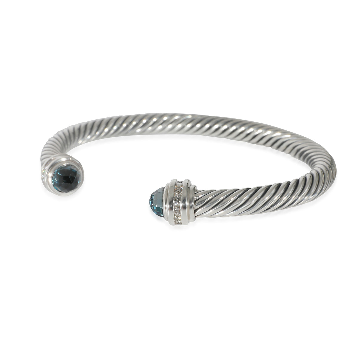 David Yurman Cable Bracelet Hampton Blue Topaz & Diamond Silver 0.18 CTW
