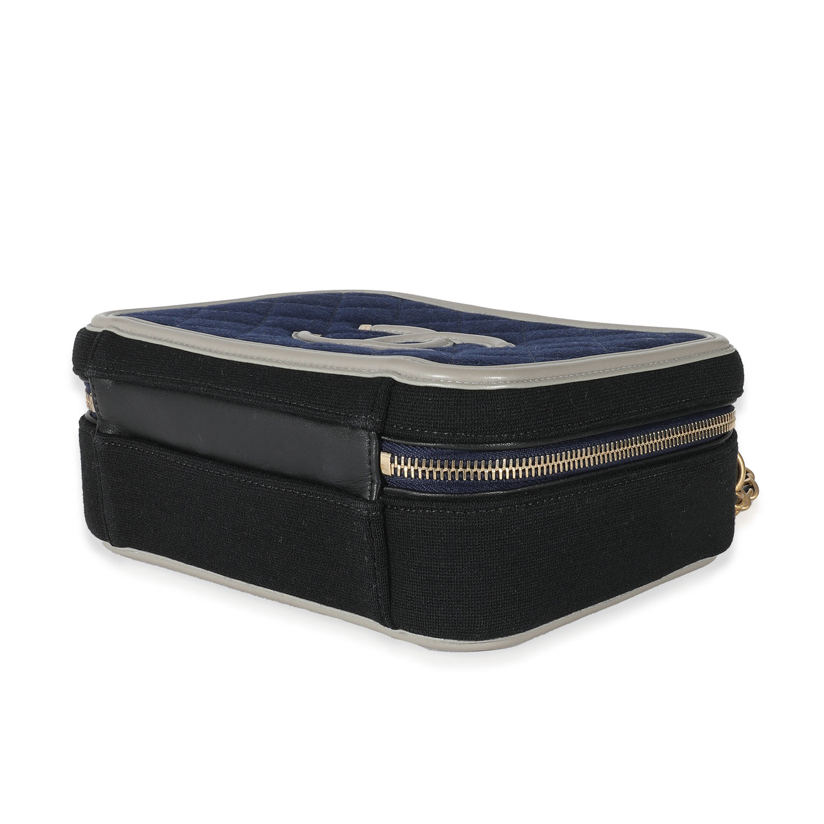 Chanel Navy Grey Multicolor Jersey Medium Filigree Vanity Case