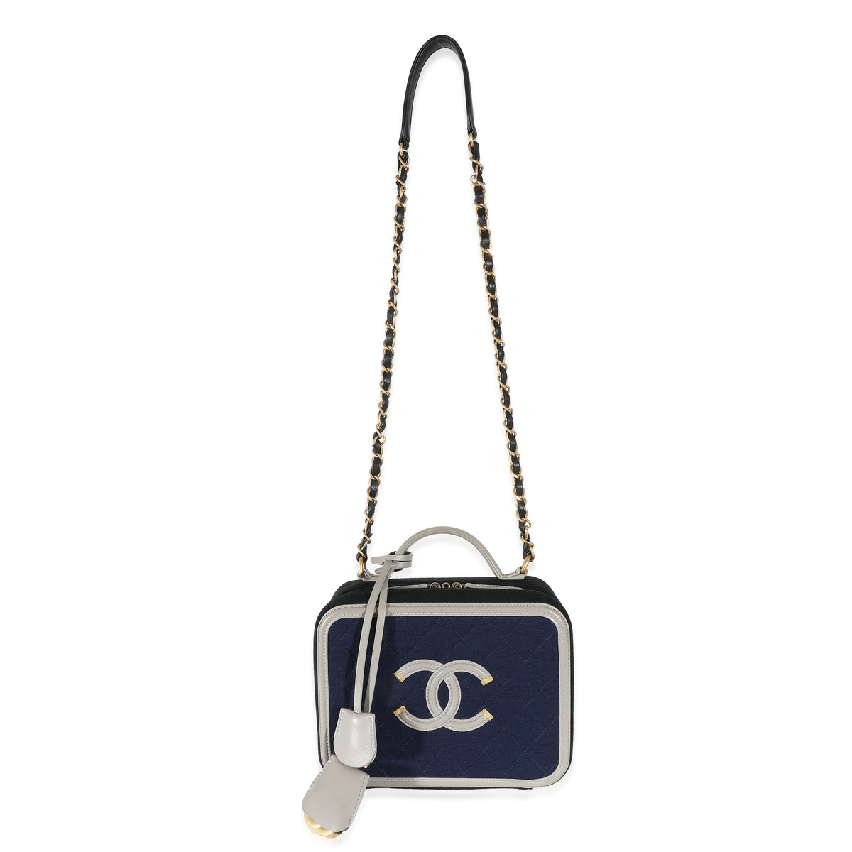 Chanel Navy Grey Multicolor Jersey Medium Filigree Vanity Case