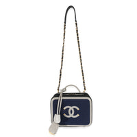 Chanel Navy Grey Multicolor Jersey Medium Filigree Vanity Case