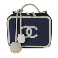 Chanel Navy Grey Multicolor Jersey Medium Filigree Vanity Case