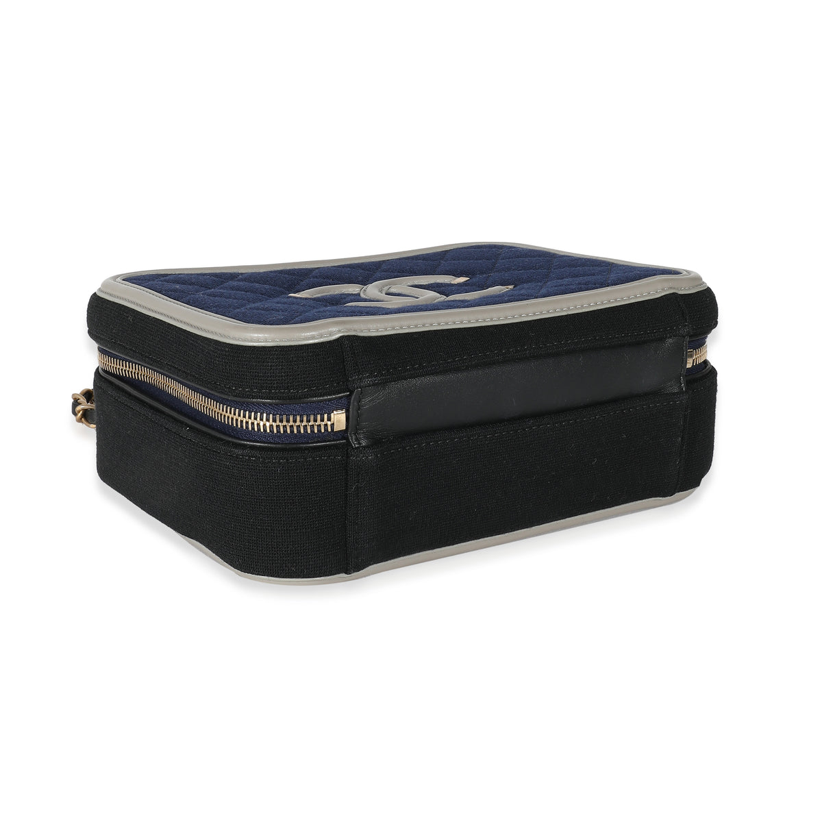 Chanel Navy Grey Multicolor Jersey Medium Filigree Vanity Case