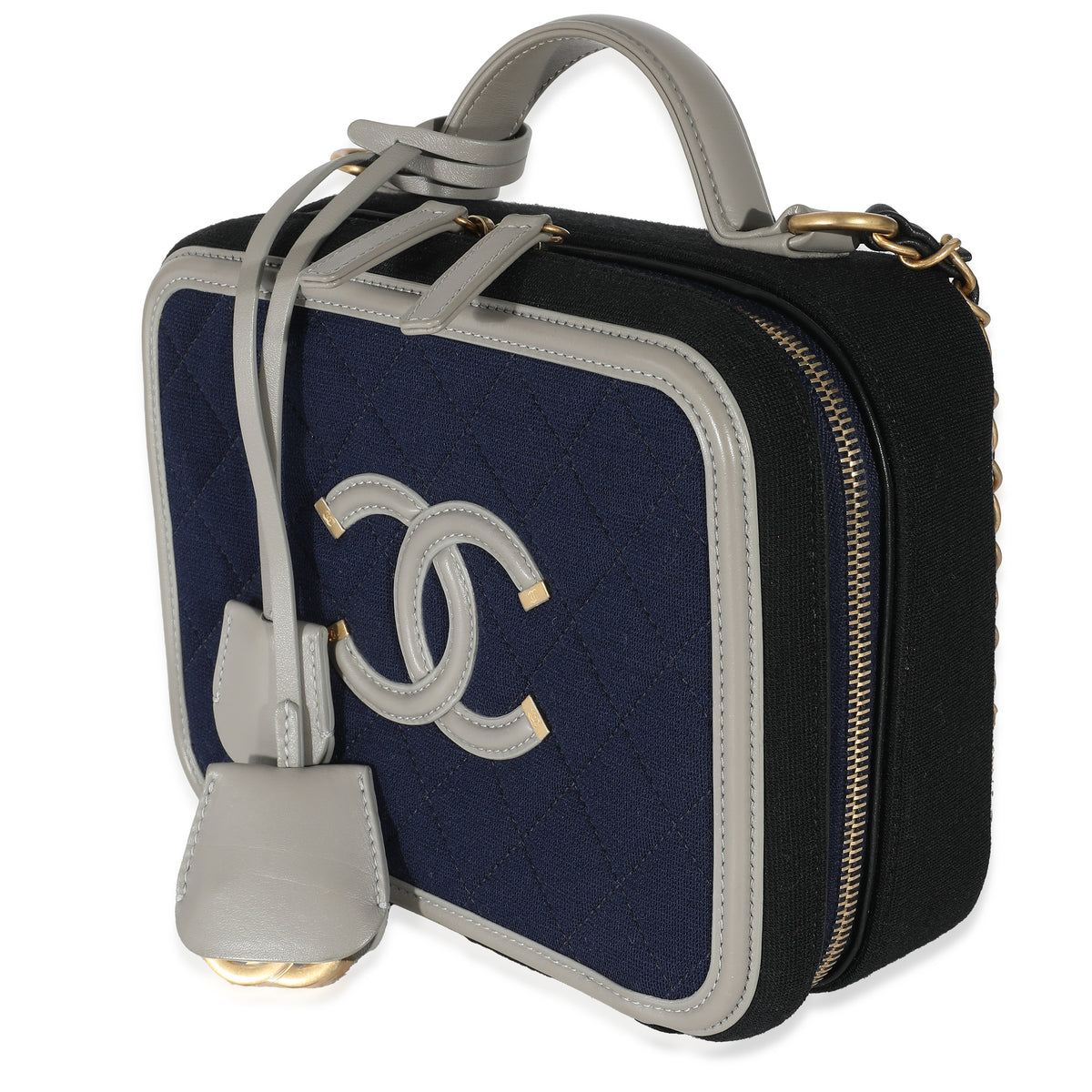 Chanel Navy Grey Multicolor Jersey Medium Filigree Vanity Case