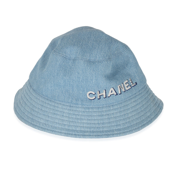 Chanel Blue Denim Sequin Logo Bucket Hat