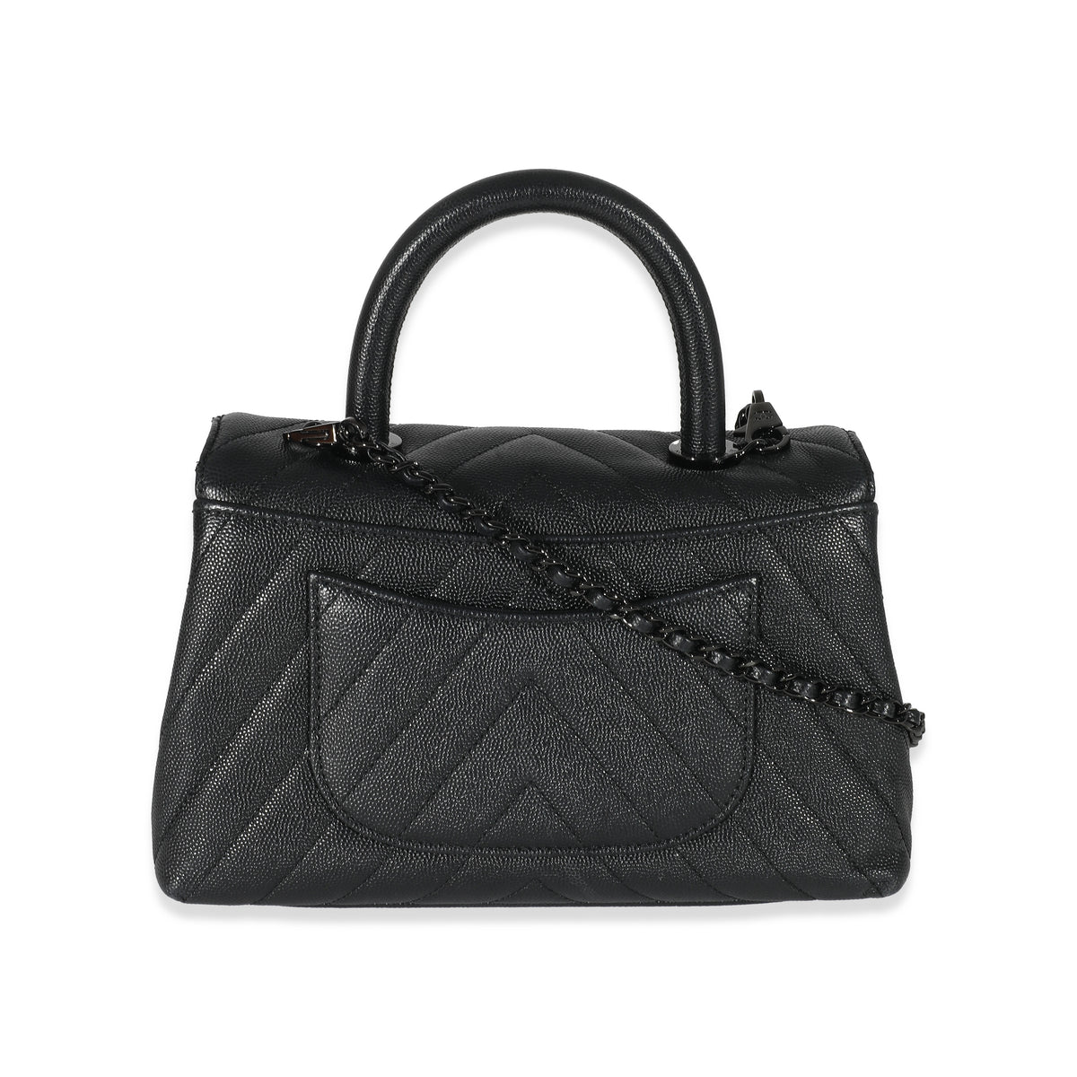 Chanel Black Chevron Caviar Mini Coco Top Handle Bag