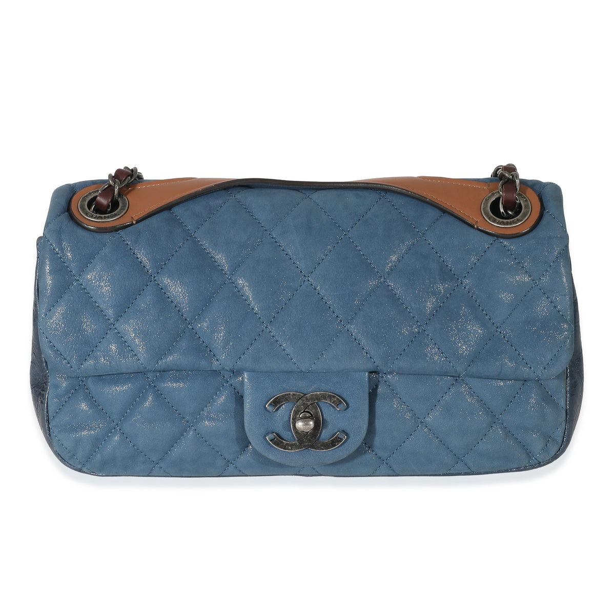 Chanel Blue Iridescent Calfskin Medium In The Mix Flap Bag