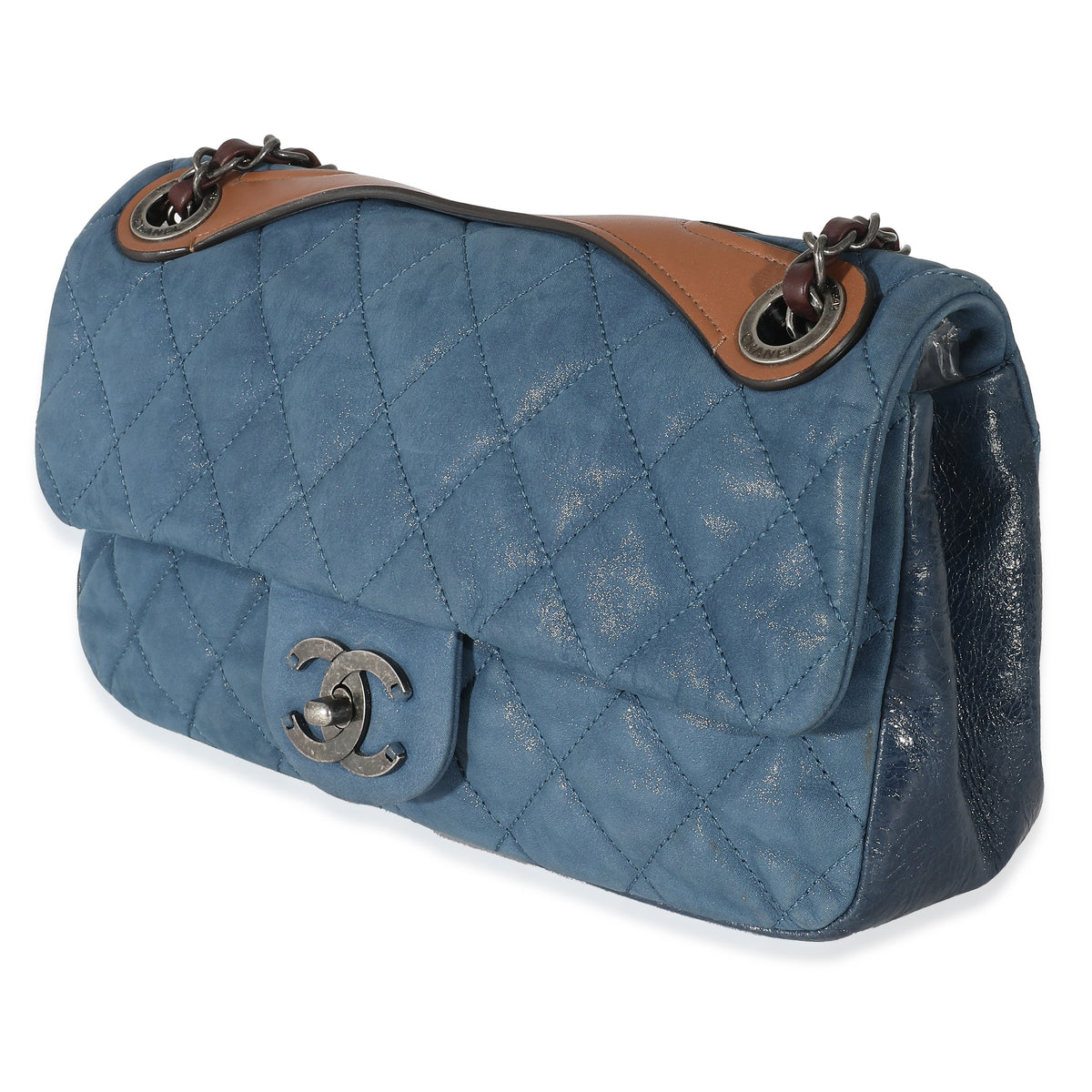 Chanel Blue Iridescent Calfskin Medium In The Mix Flap Bag