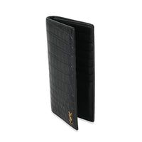 Saint Laurent Black Croc Embossed Leather Tiny Cassandre Long Wallet