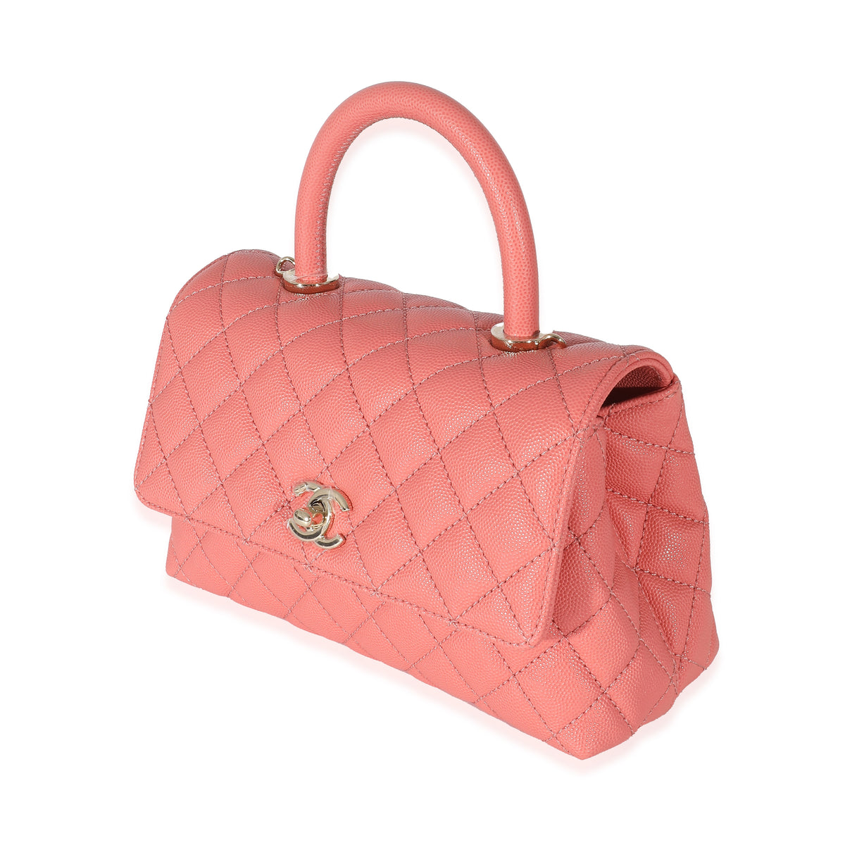 Chanel 22A Pink Quilted Caviar Small Coco Top Handle Bag