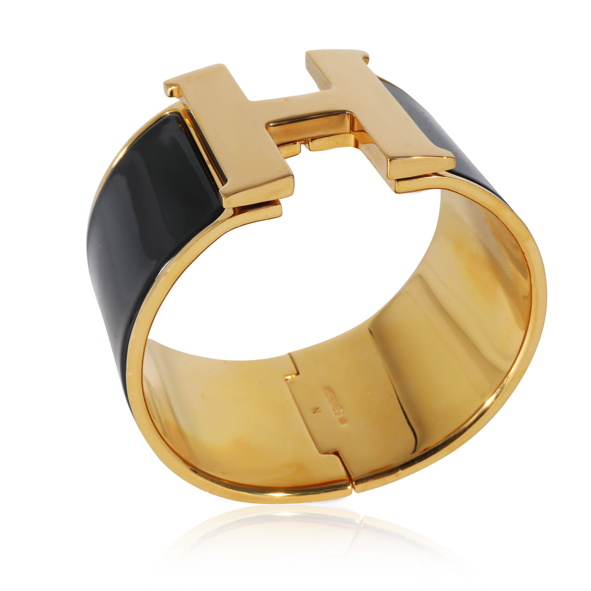 Gold Plated Hermès XL Clic H Bracelet in Noir