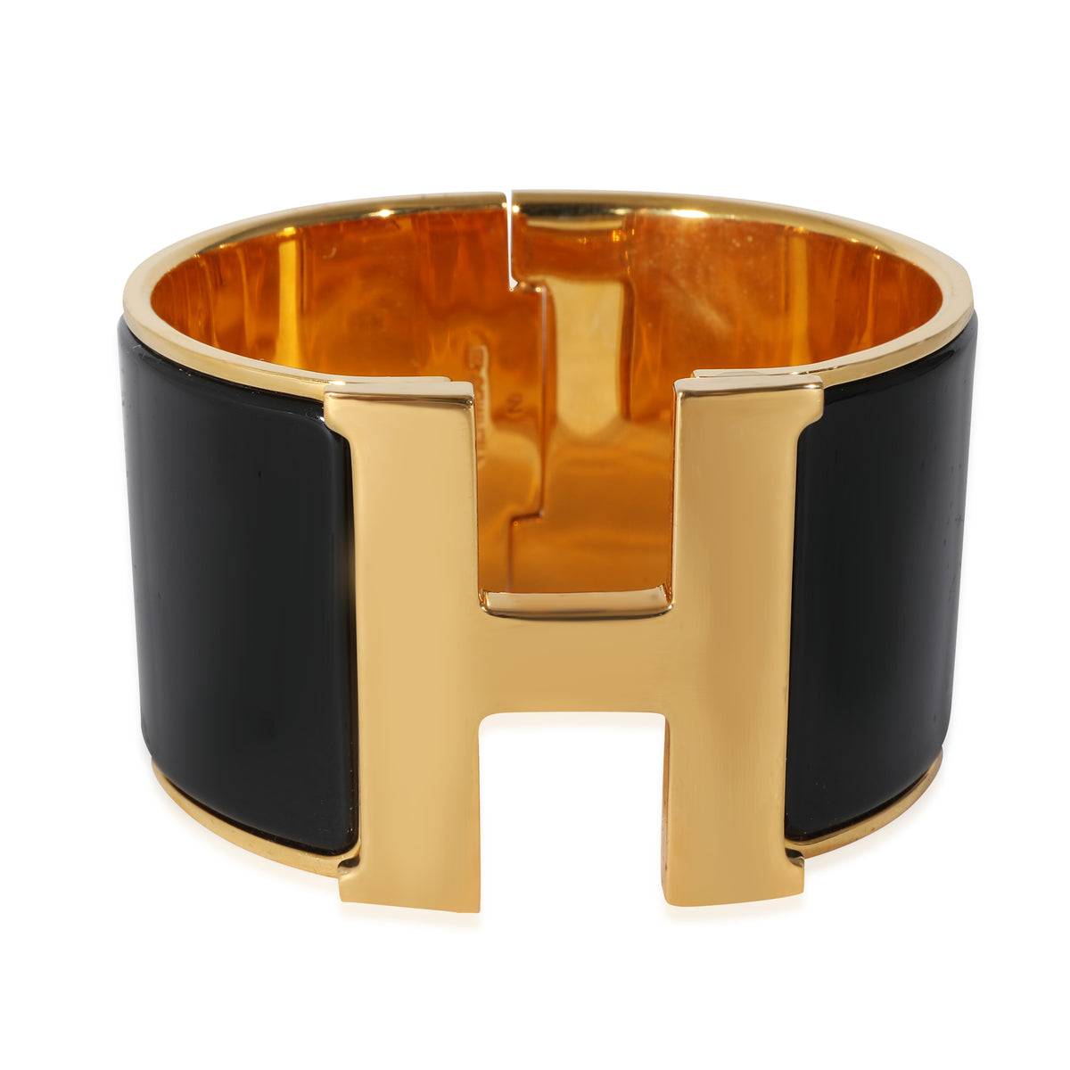 Gold Plated Hermès XL Clic H Bracelet in Noir