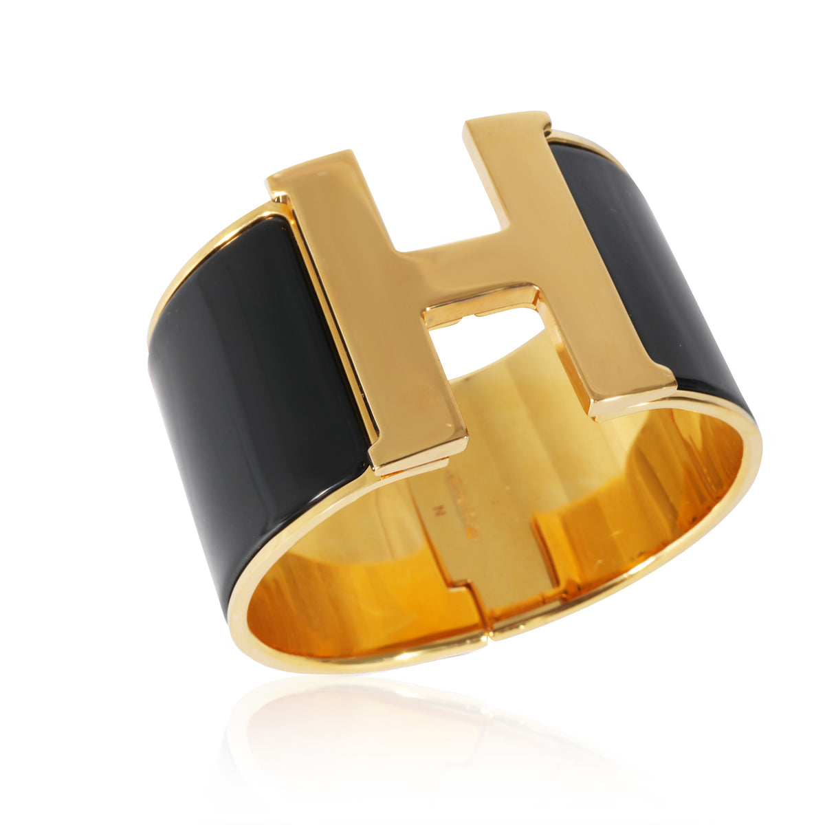 Gold Plated Hermès XL Clic H Bracelet in Noir