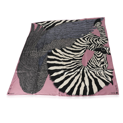 Hermès Pink Black White Silk Pegasus Zebra Scarf 90