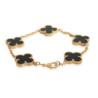 Van Cleef & Arpels Vintage Alhambra Onyx 5 Motifs Bracelet in 18K Yellow Gold