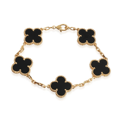 Van Cleef & Arpels Vintage Alhambra Onyx 5 Motifs Bracelet in 18K Yellow Gold