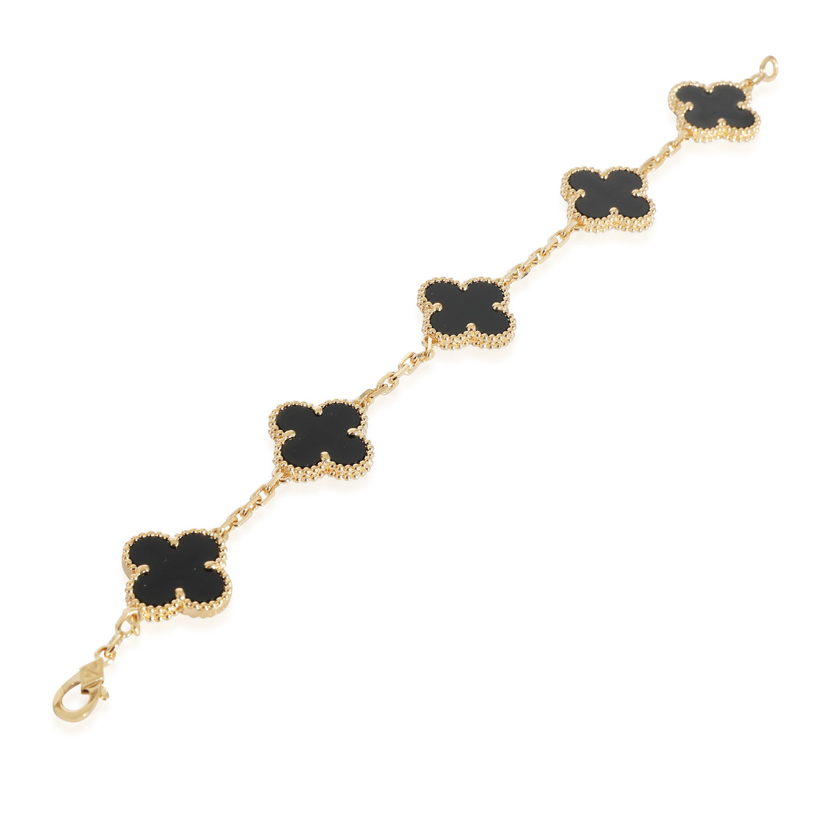 Van Cleef & Arpels Vintage Alhambra Onyx 5 Motifs Bracelet in 18K Yellow Gold