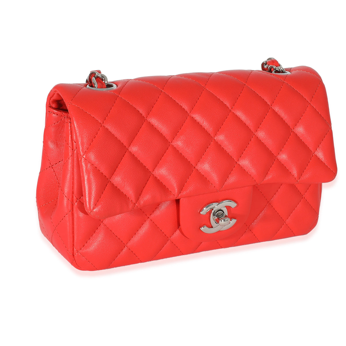 Chanel Red Quilted Lambskin Mini Rectangular Flap Bag