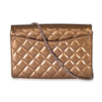 Chanel Bronze Patent Striated Jumbo Clutch On Chain