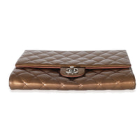 Chanel Bronze Patent Striated Jumbo Clutch On Chain