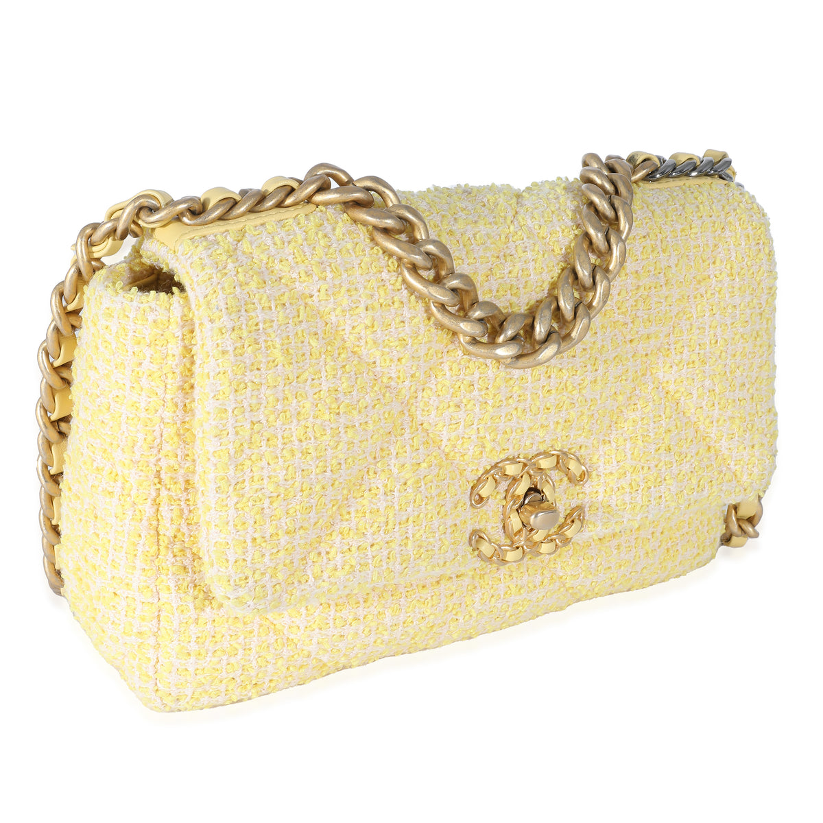 Chanel Yellow Tweed Chanel 19 Flap Bag