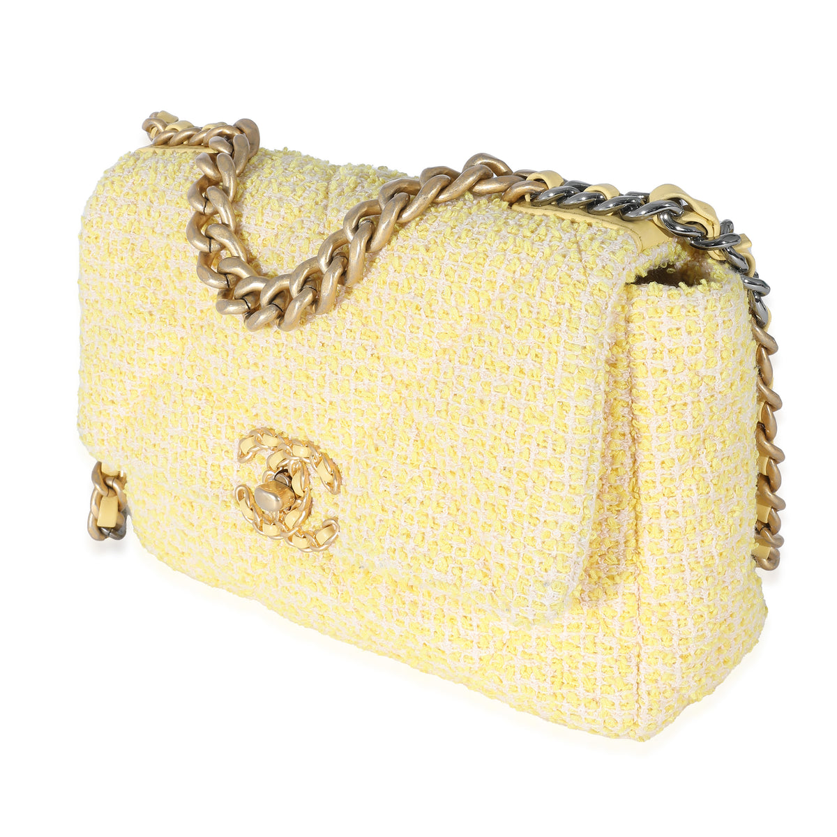 Chanel Yellow Tweed Chanel 19 Flap Bag