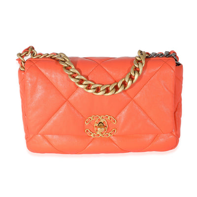 Chanel Orange Quilted Lambskin Chanel 19 Flap Bag