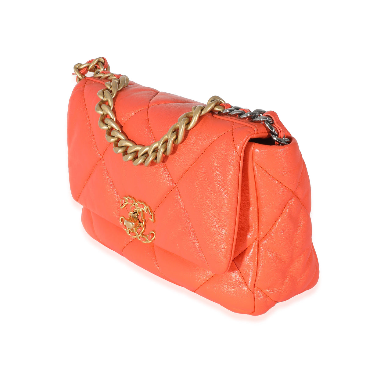 Chanel Orange Quilted Lambskin Chanel 19 Flap Bag