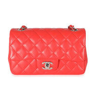 Chanel Red Quilted Lambskin Mini Rectangular Flap Bag