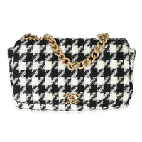 Chanel Black White Houndstooth Tweed Chanel 19 Maxi Flap Bag