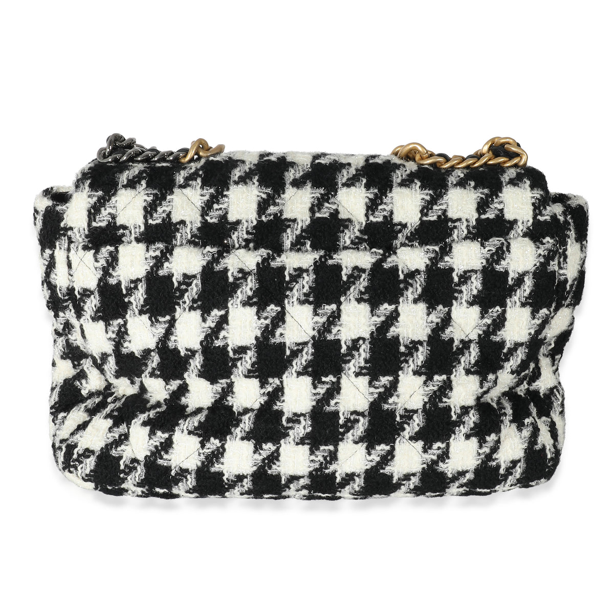 Chanel Black White Houndstooth Tweed Chanel 19 Maxi Flap Bag