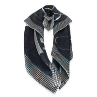 Hermès Navy Grey Silk Fouets Et Badines Scarf 90