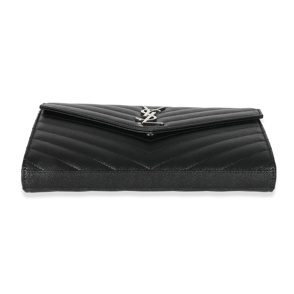 Saint Laurent Black Grain De Poudre Cassandre Envelope Chain Wallet