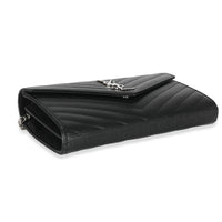 Saint Laurent Black Grain De Poudre Cassandre Envelope Chain Wallet